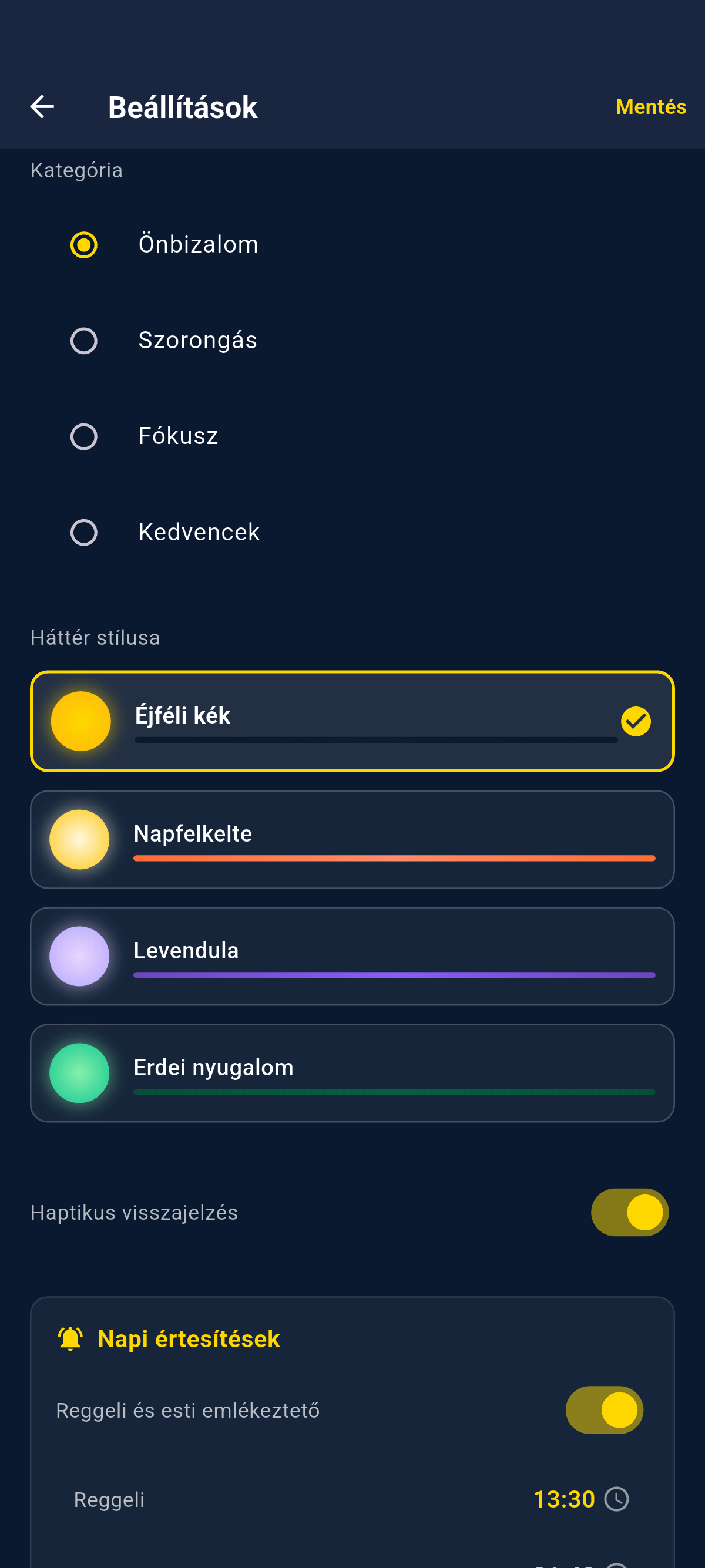 Pozitív Percek - Beállítások